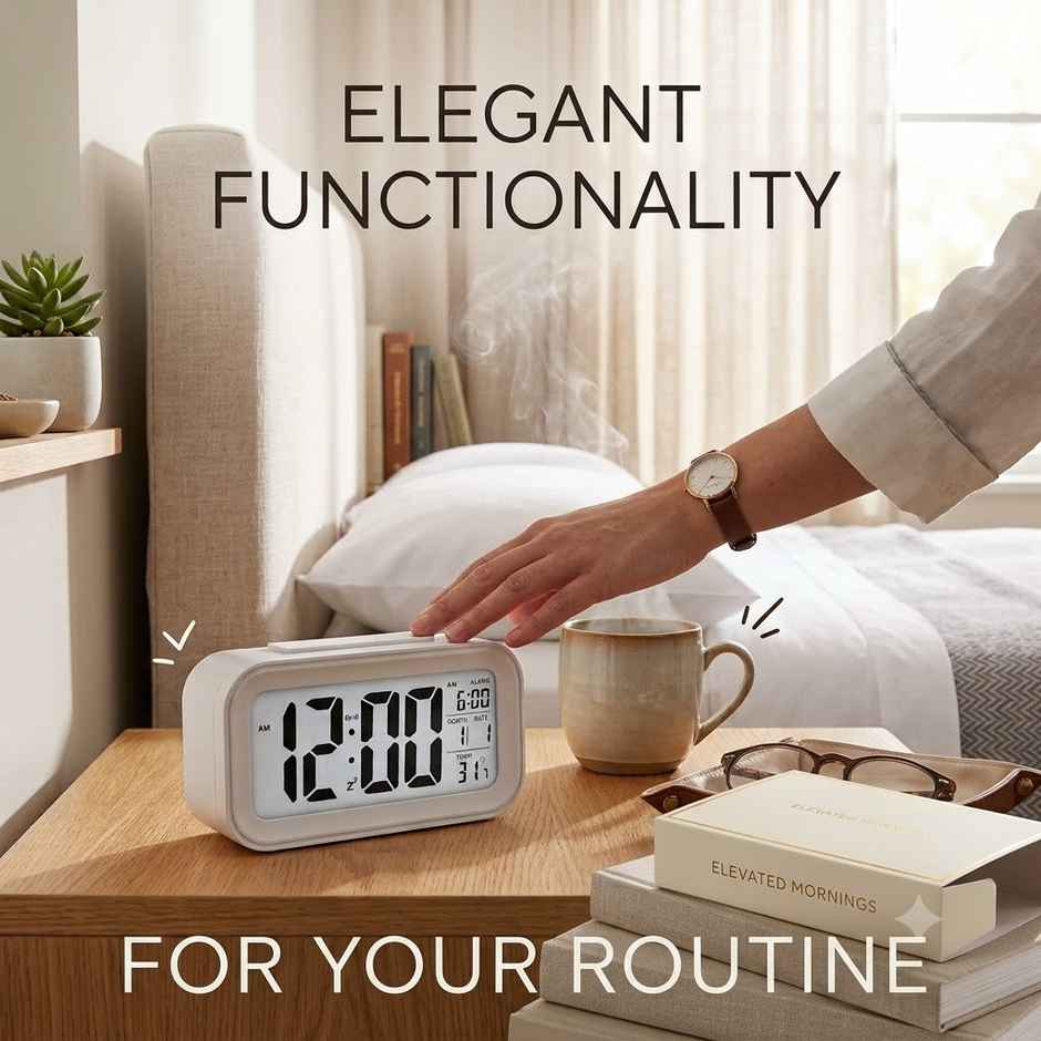 Perpetual Automatic Sensor, Time, Date & Temperature Clock | White | 9 x 5 cm