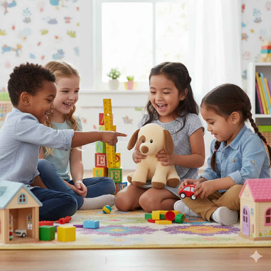 DearJoy Playful Dog Soft Toy Off White & Brown 25 cm