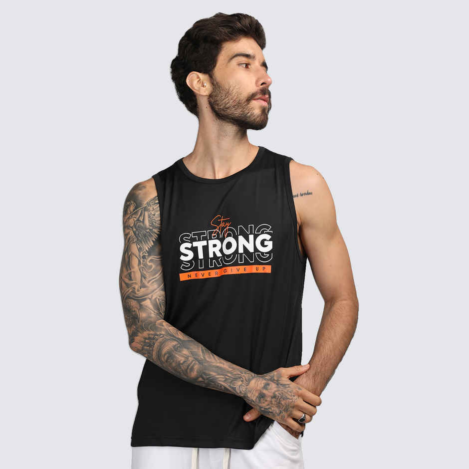 Chkokko Men's Gym Regular Fit Tank Tops Sports Sleeveless Vest | Black - S