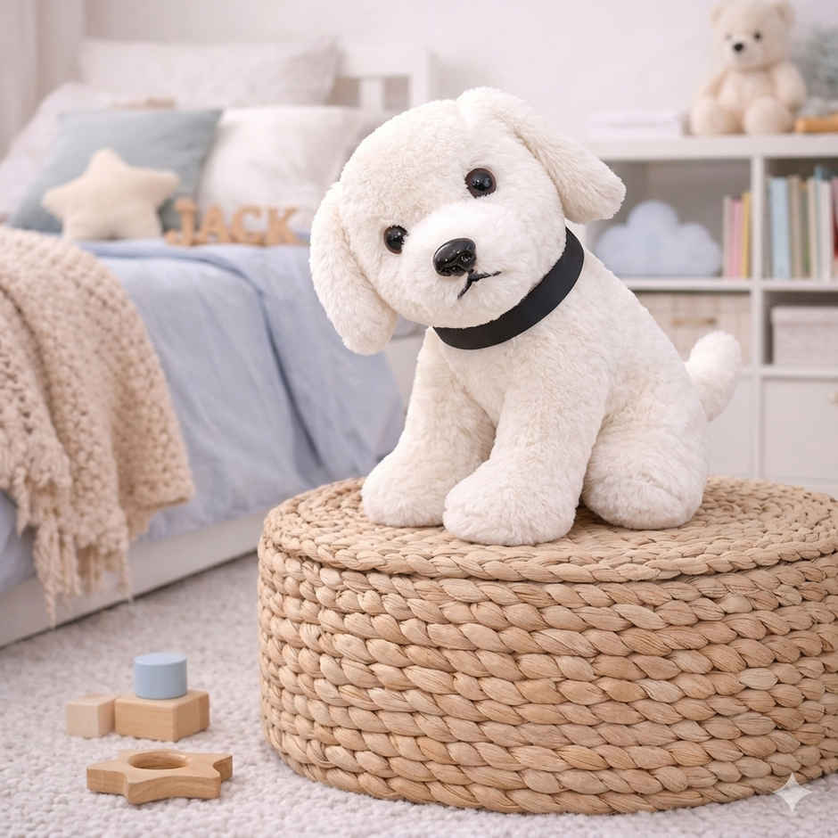 DearJoy Sitting Dog Soft Toy - White, 25cm