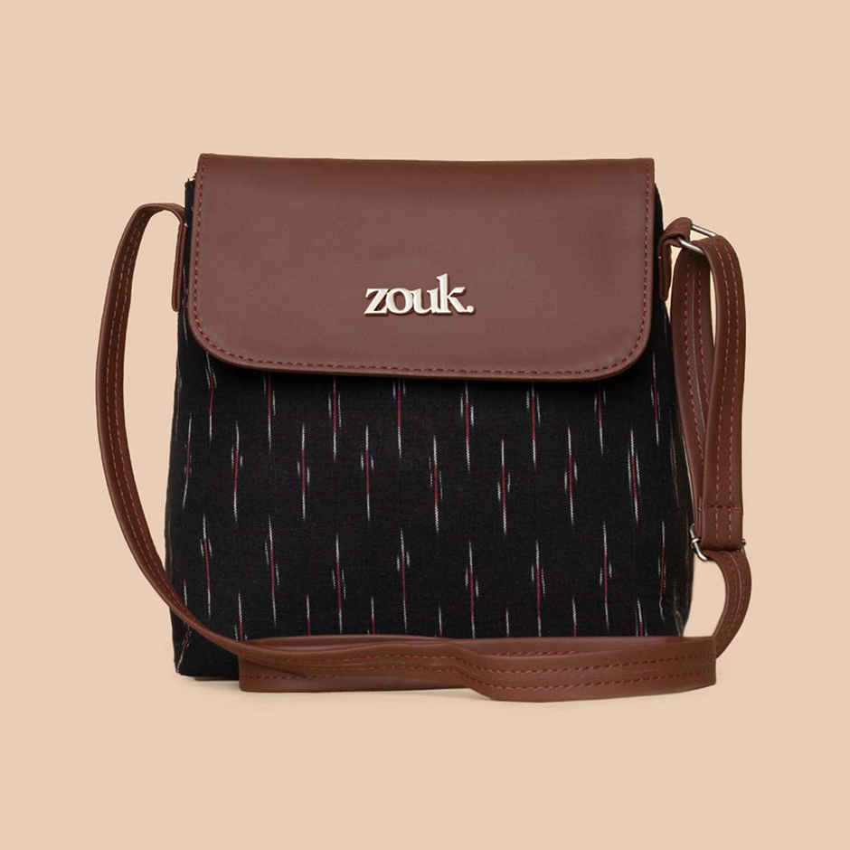 Zouk Women's Woven Vegan Leather and Handcrafted Fabric 5.6 L Sling Bag 