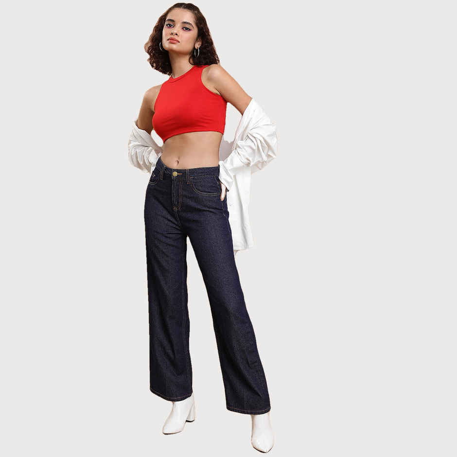 Ketch Women Flared Fit Clean Look Cotton Jeans | Blue | 30