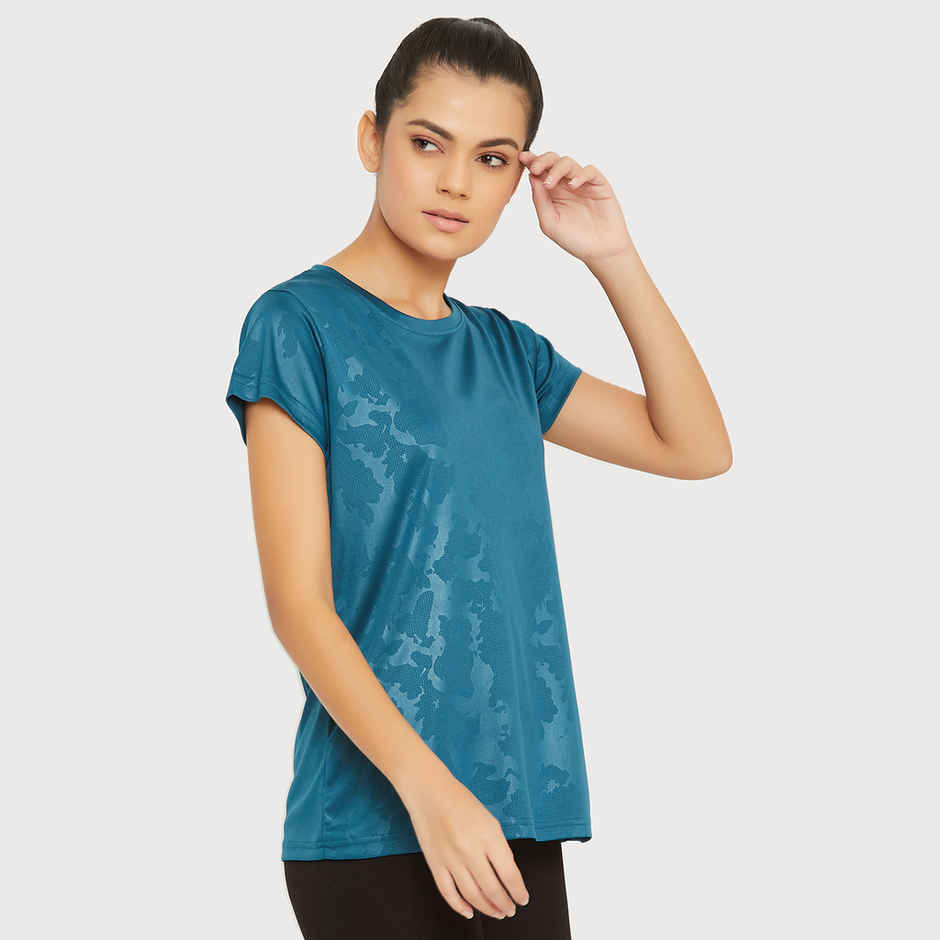 Clovia Active Printed T-Shirt | Blue | XL