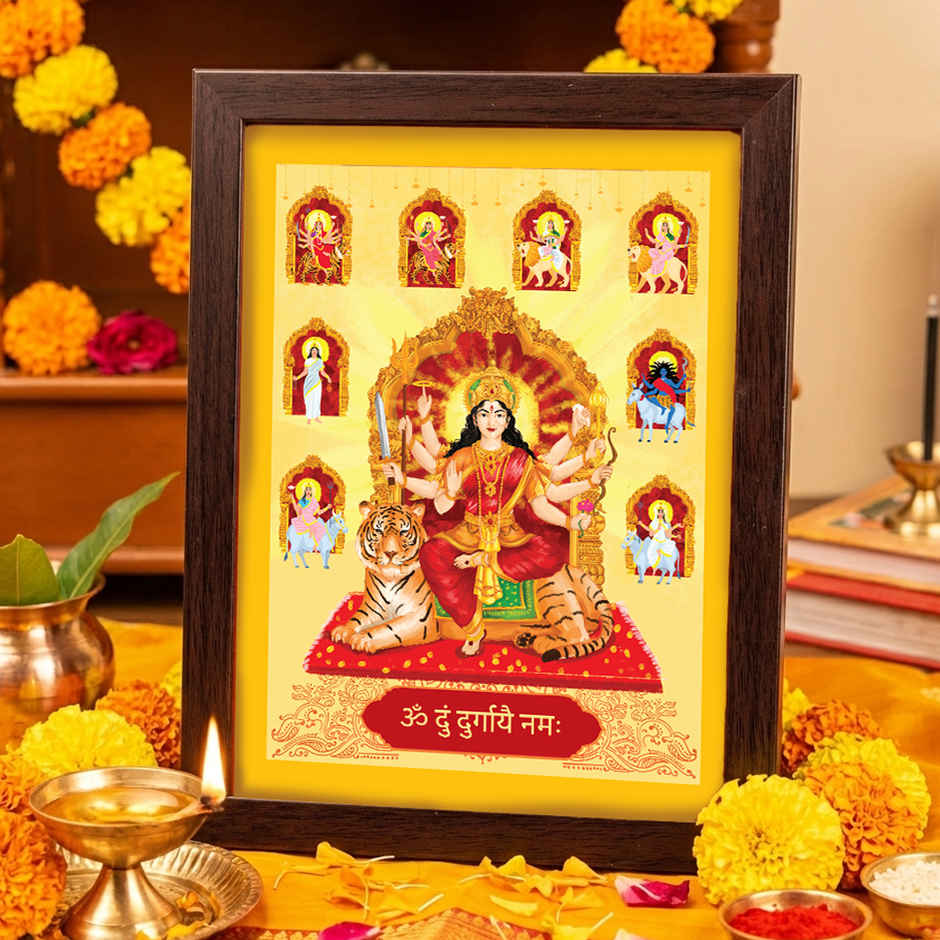 Navdurga Deity Photo Frame | 22 x 17 cm | Brown | ServDharm