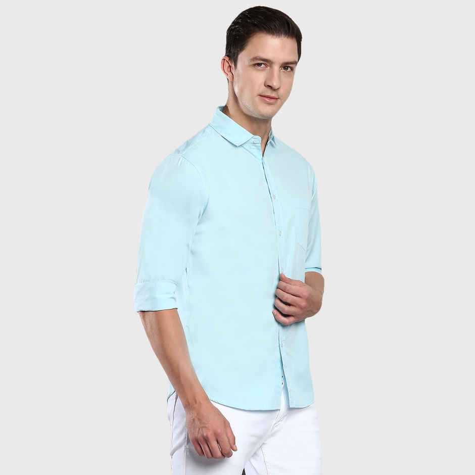 Dennis Lingo Men's Cotton Solid Slim Fit Casual Shirt | Turquoise Blue | XL