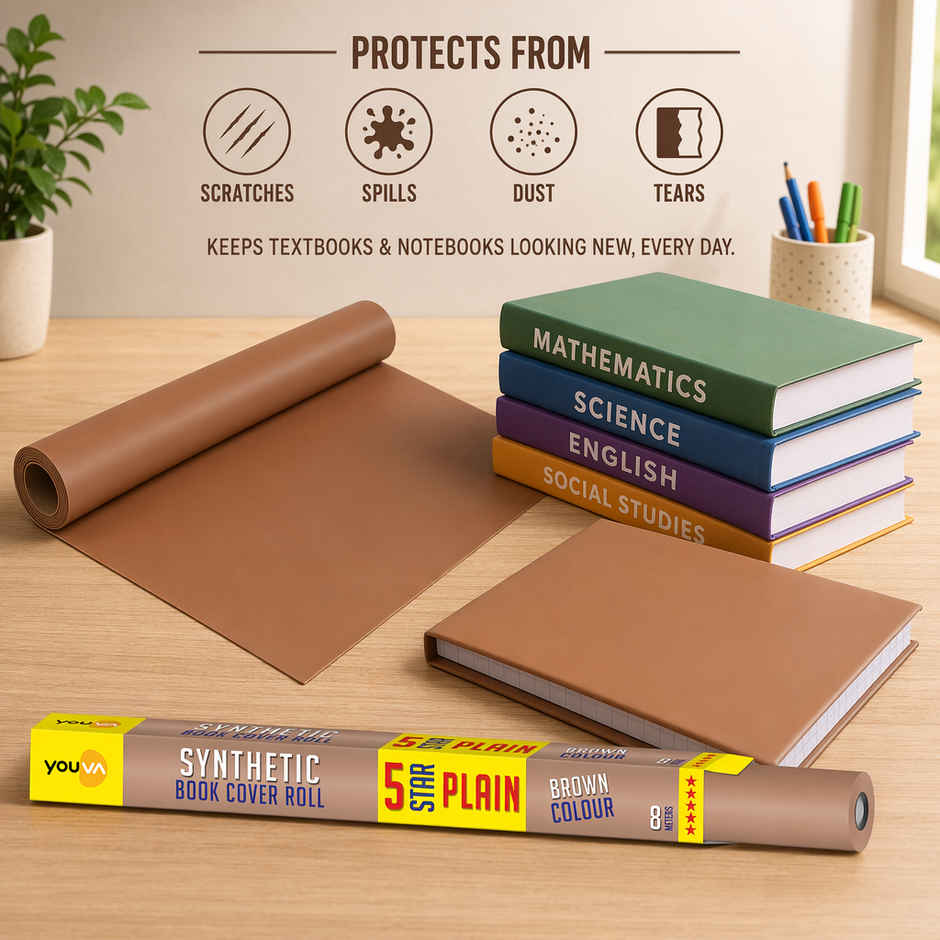 Navneet Youva Synthetic Cover Rolls Plain 5 Star 8 Meters Length X 35.5 Cm Height Brown