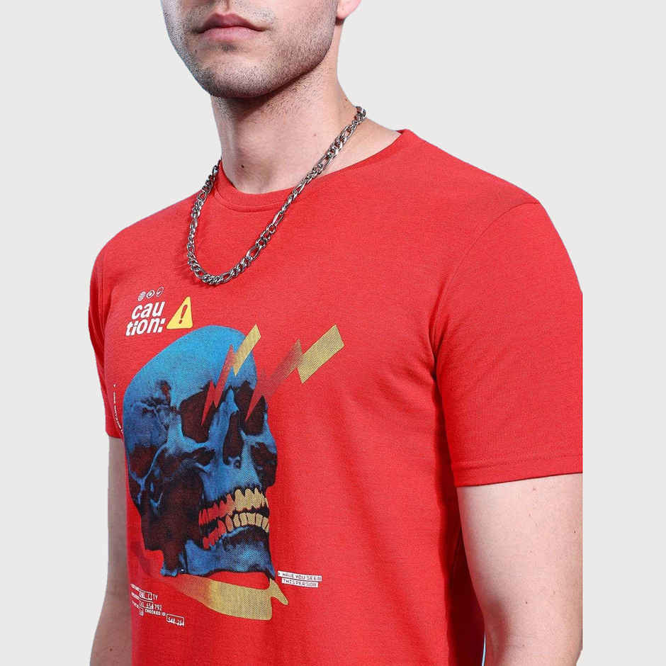The Indian Garage Co Men | Regular Fit Placement Print Casual T-Shirt | Red | XL