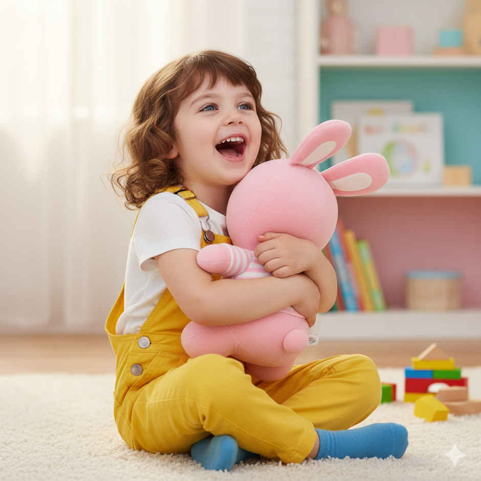 DearJoy Playful Bunny in T Shirt Soft Toy Pink 25 cm