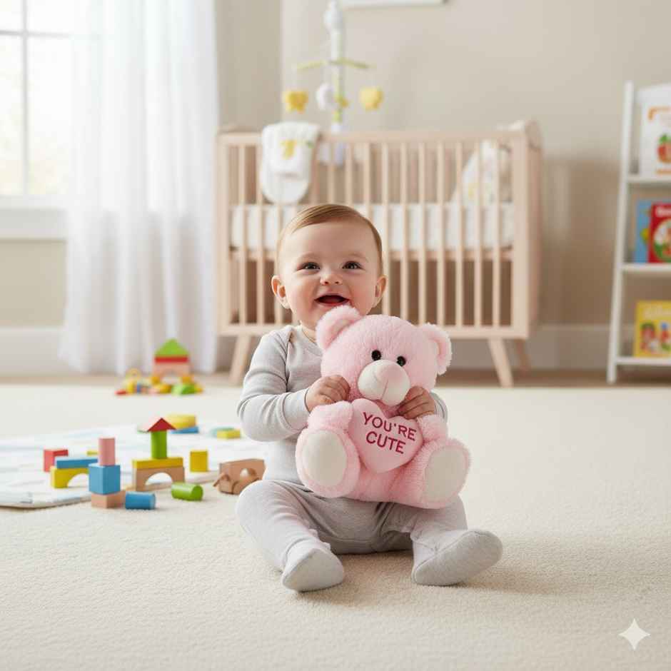 DearJoy Teddy Bear with Message on a Heart Pink 30 cm