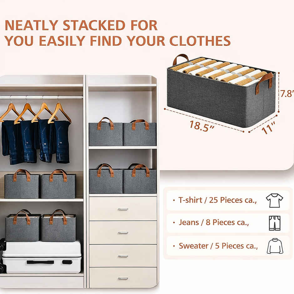 Zedak Non-woven Foldable Cloth Organizer | Grey