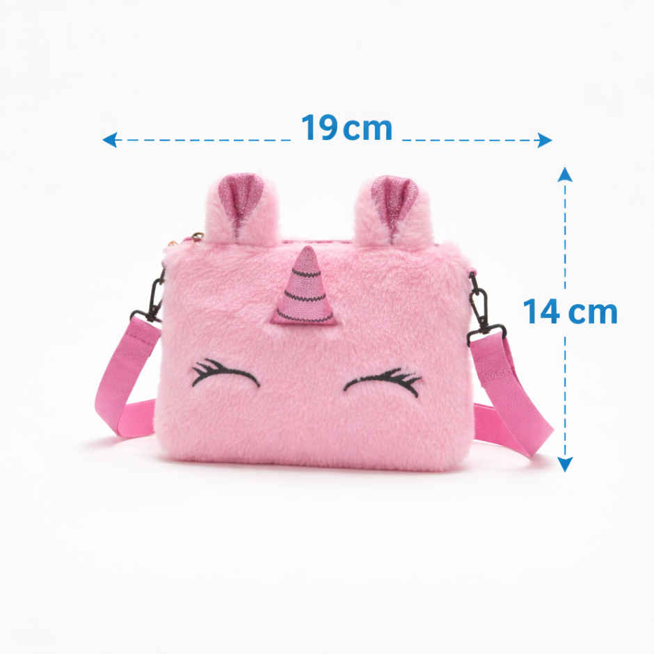 Kidara Unicorn Fur Kids Sling Bag | Rectangle | Pink