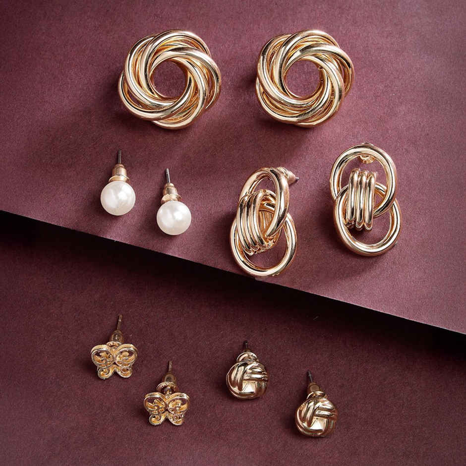 Scintillare By Sukkhi Daily Wear Stylish Gold Plated Studs Butterfly Geometric Combo Earrings