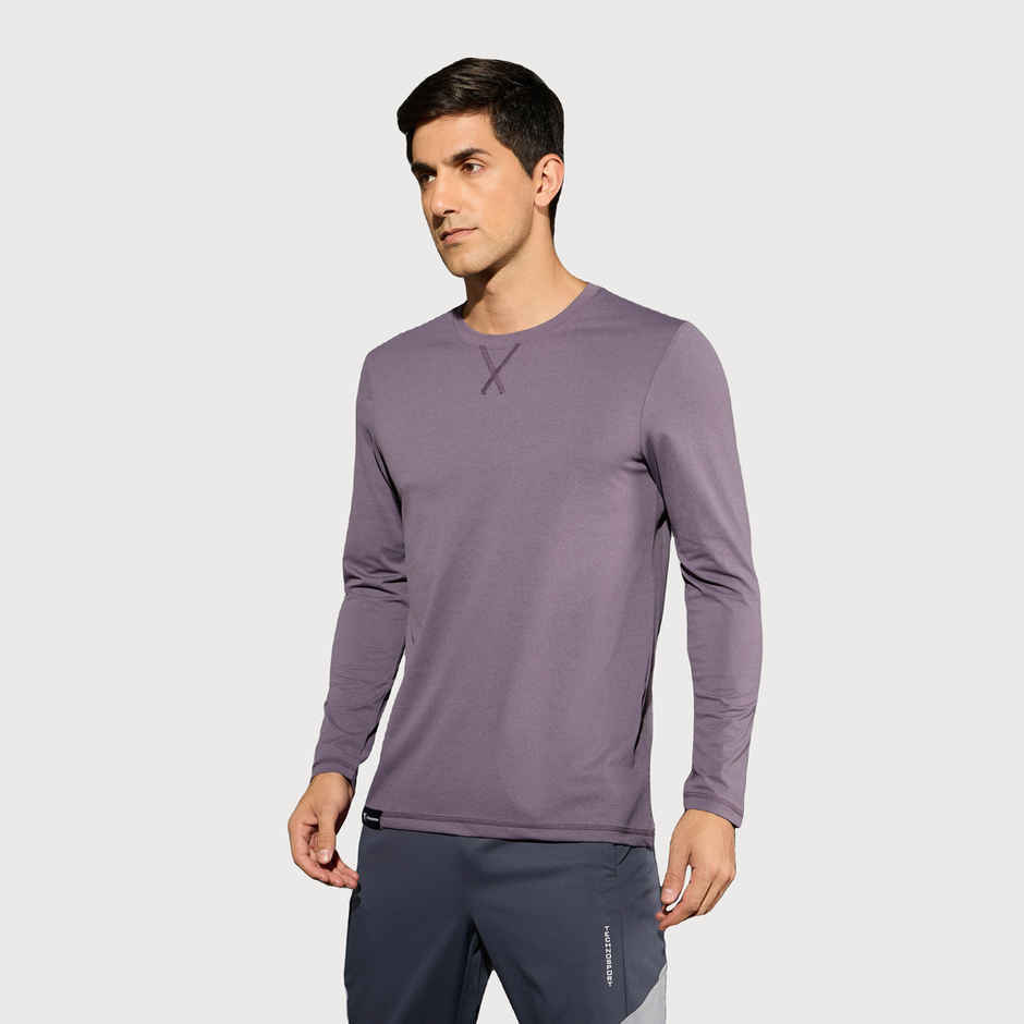 Technosport Men's Poly Solid Slim Fit Round Neck Full Sleeve Sports T-shirt | Grape Vine - L