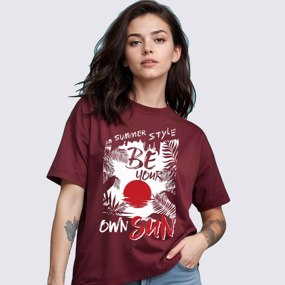 Smartees Women's Oversize Printed T-shirt | WW - 2059 | Maroon - S