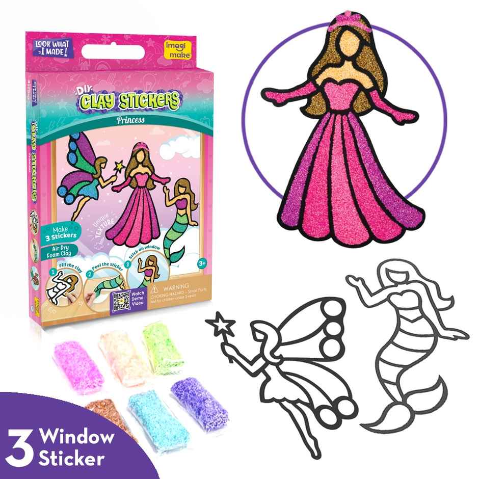 Imagimake Clay Stickers | Princess Craft Kit | 3D Sticker Making Toy | Creative Craft Gift for Kids