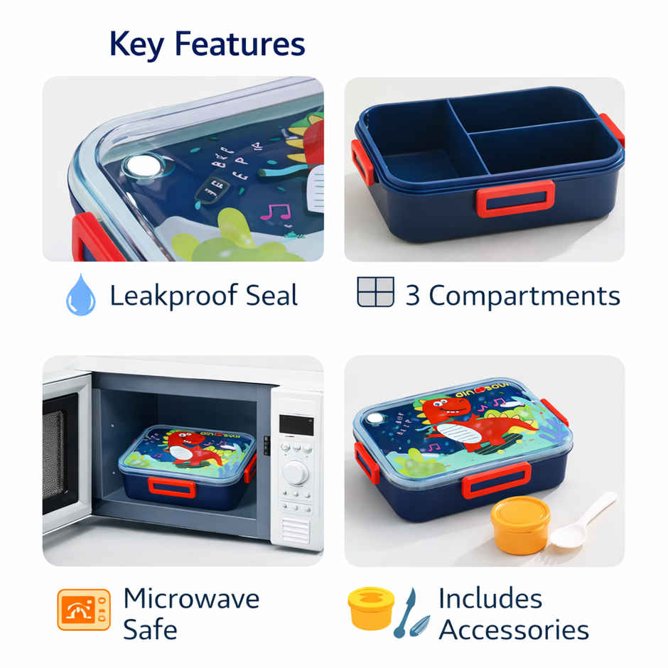 DesignLand Dinosaur Kids Lunch Box with Sauce Cup and Spoon Leakproof Meal Box