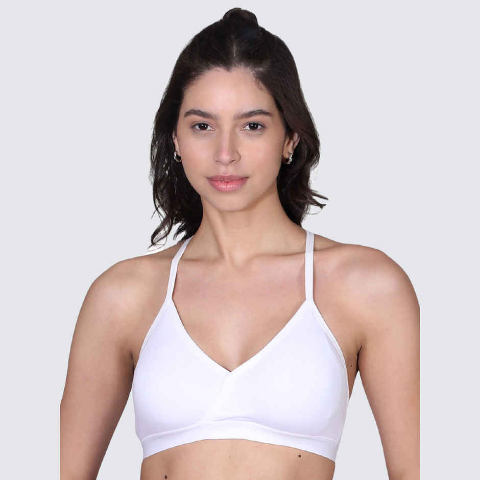 D'chica V-Neck Padded Bra With Removable Cups and Adjustable Straps | White - L