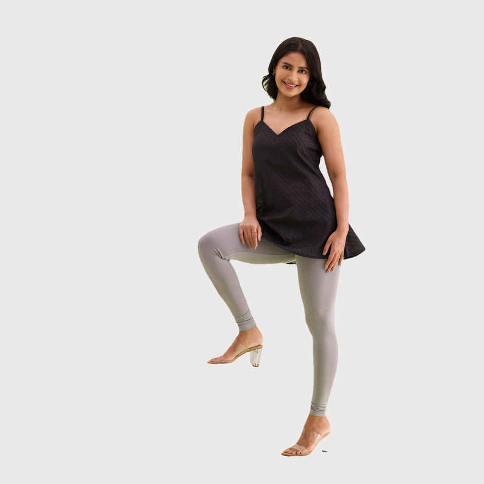 Go Colors Women's Solid Mid Rise Ankle Length Leggings | Ebony Grey - S