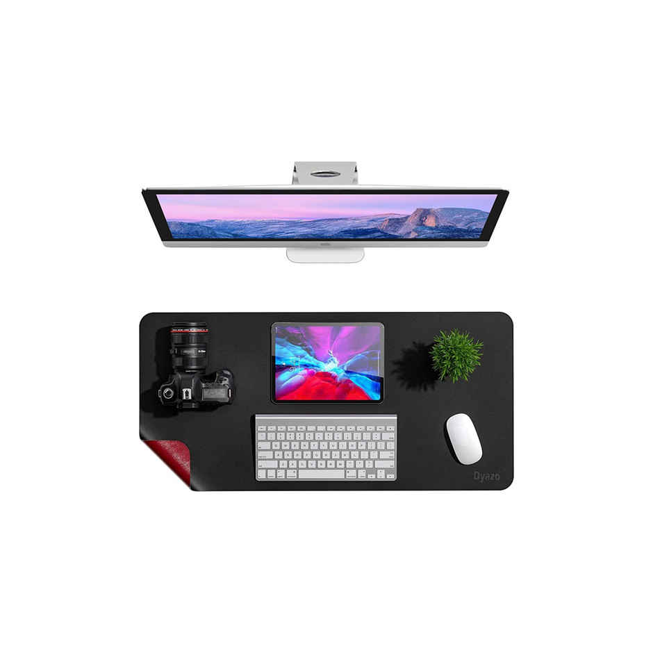 Dyazo PU Leather Desk Mat - Anti-Slip | Waterproof - Black & Red - 35 Inch x 17.7 Inch