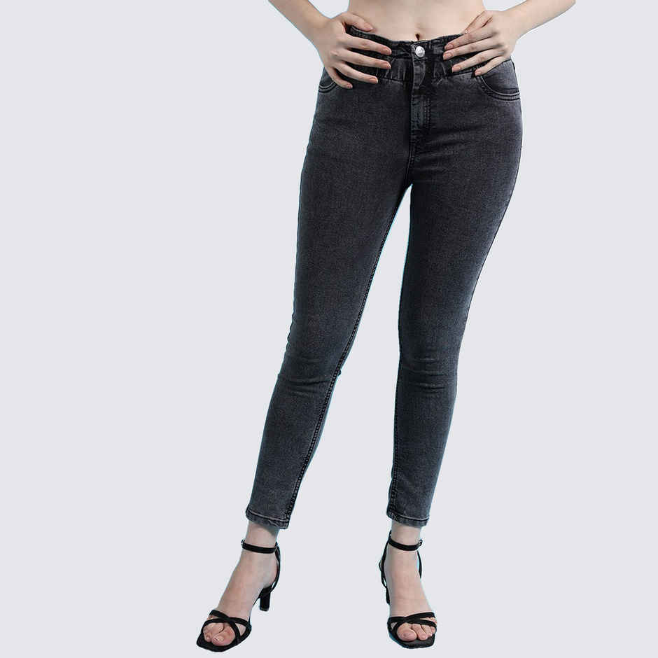 Freehand Women's Elasticated Ruffle Slim Fit Denim Jeans | Black - 28