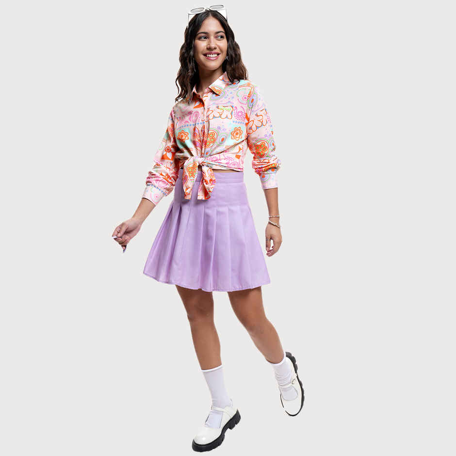 Tokyo Talkies Women's Mickey Printed Long Sleeve Regular Shirt | Peach Multi - M