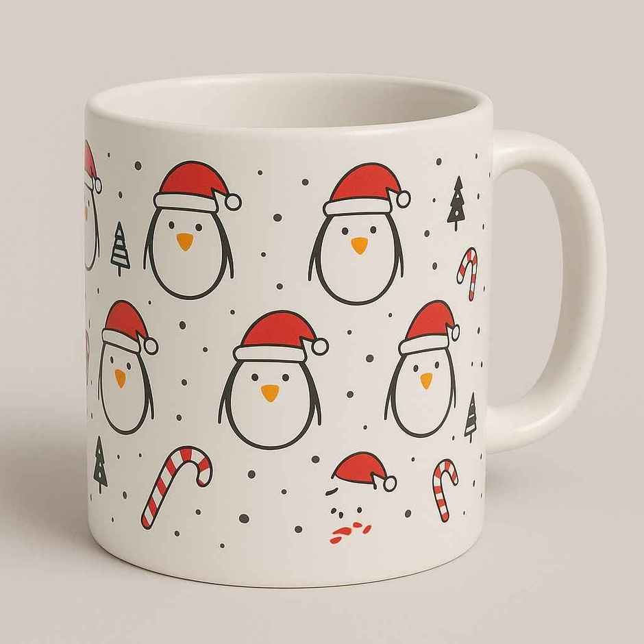 OGGN Santa Penguin Christmas Printed Ceramic Coffee Cute Penguin Ceramic Coffee Mug