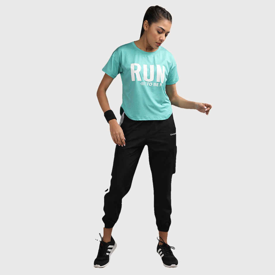 Chkokko Women's Round Neck Dry Fit Gym Sports Printed T-shirt | Sea Green - L
