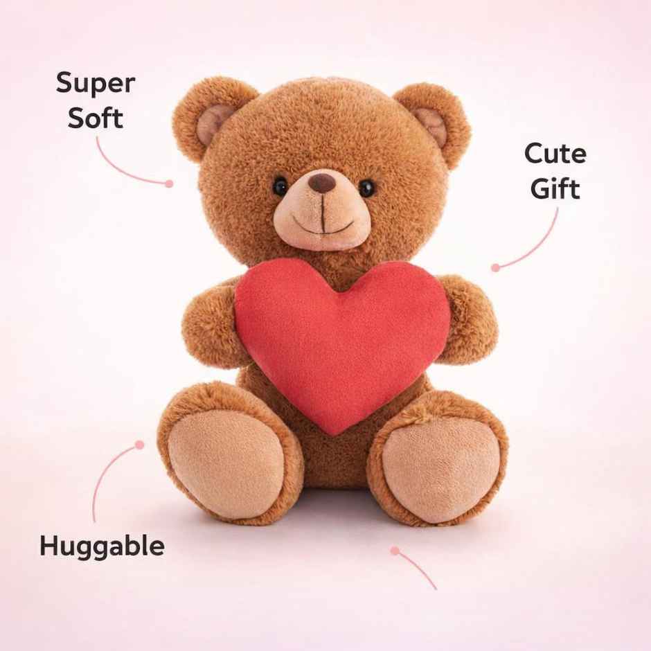 Hamleys Teddy Bear with Heart with I Love You Quote Soft Plush Toy | Brown - 30 cm