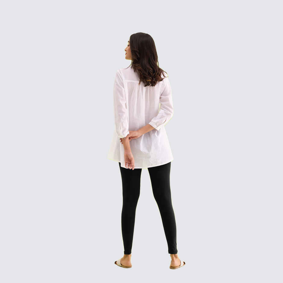 Go Colors Women's Solid Mid Rise Ankle Length Leggings | Black - M