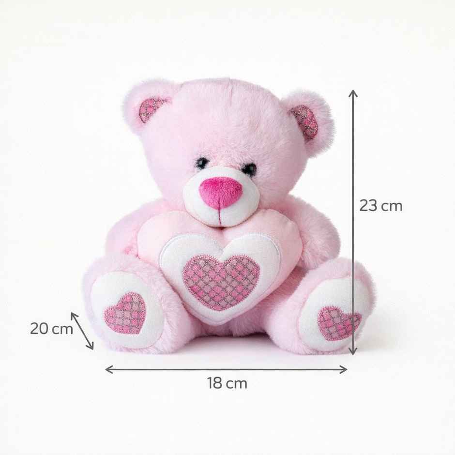 Hamleys Bear with Sparkle Heart Soft Plush Toy | Pink - 23 cm