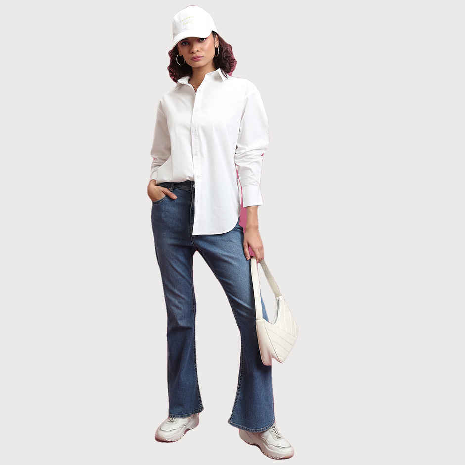 Tokyo Talkies Women's Slim Fit Drop-Shoulder Sleeves Cotton Oversized Shirt | White - XL