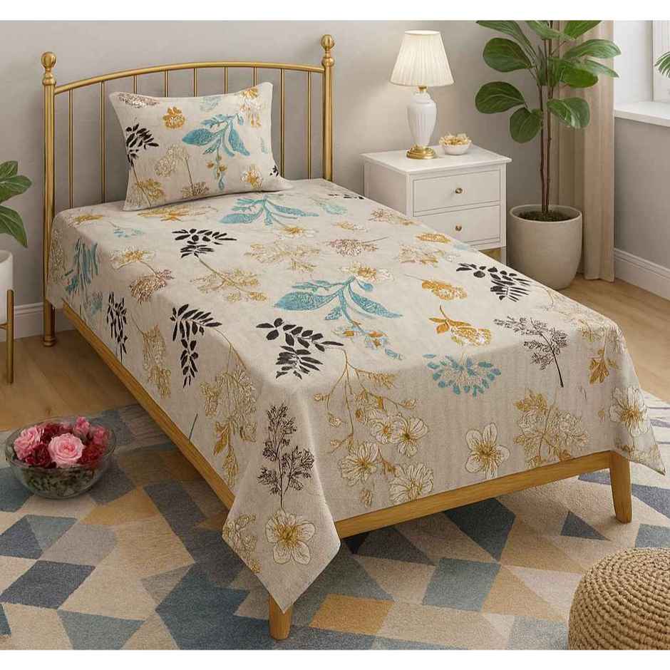 Elegant Weavers Garnet Single Floral Bedsheet | With 1 Pillow Cover | 87 x 59 in