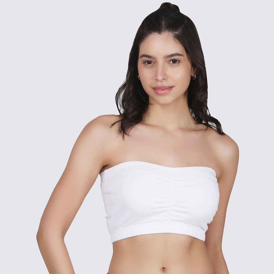 D'chica Cotton Strapless Tube Bra For Womens| Bandeau Bra with Removable Pads | White | S