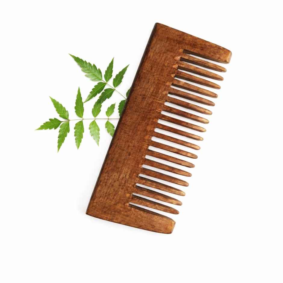 Bronson Professional Kacchi Neem Handmade Wooden Comb - Wide Tooth for Post Shampoo Detangling