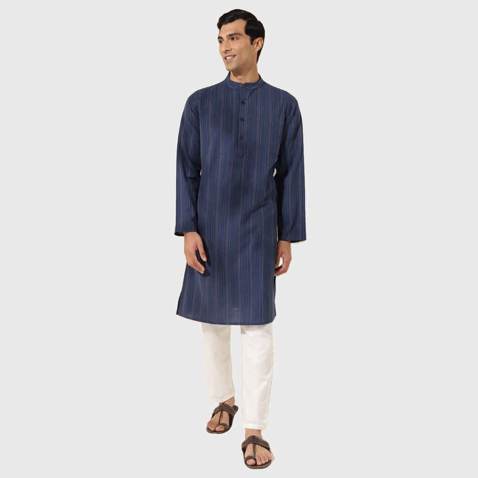 Fabindia Men's Long Kurta | Navy - M