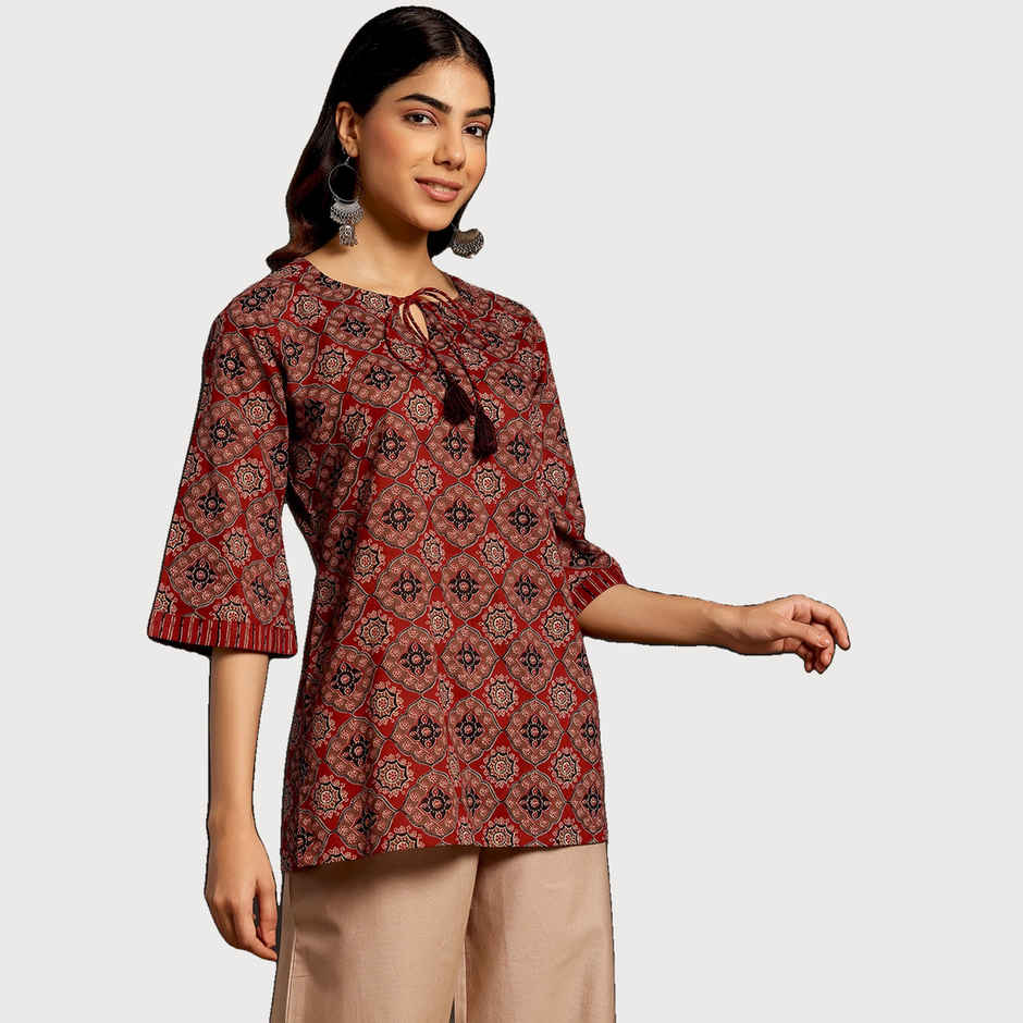 Libas Women Ethnic Motif Maroon Kurti With Flared Sleeves - 26844S