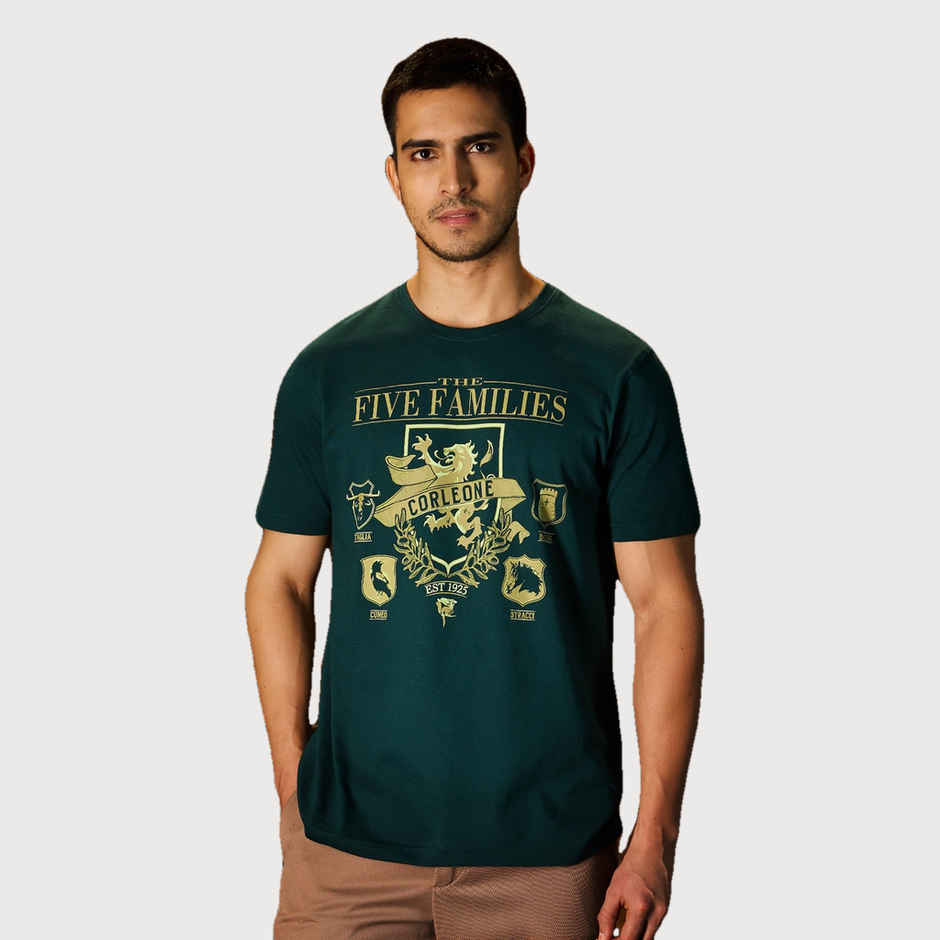 The Souled Store Men's Regular The Godfather-Five Families Men's T-shirts | Green | L