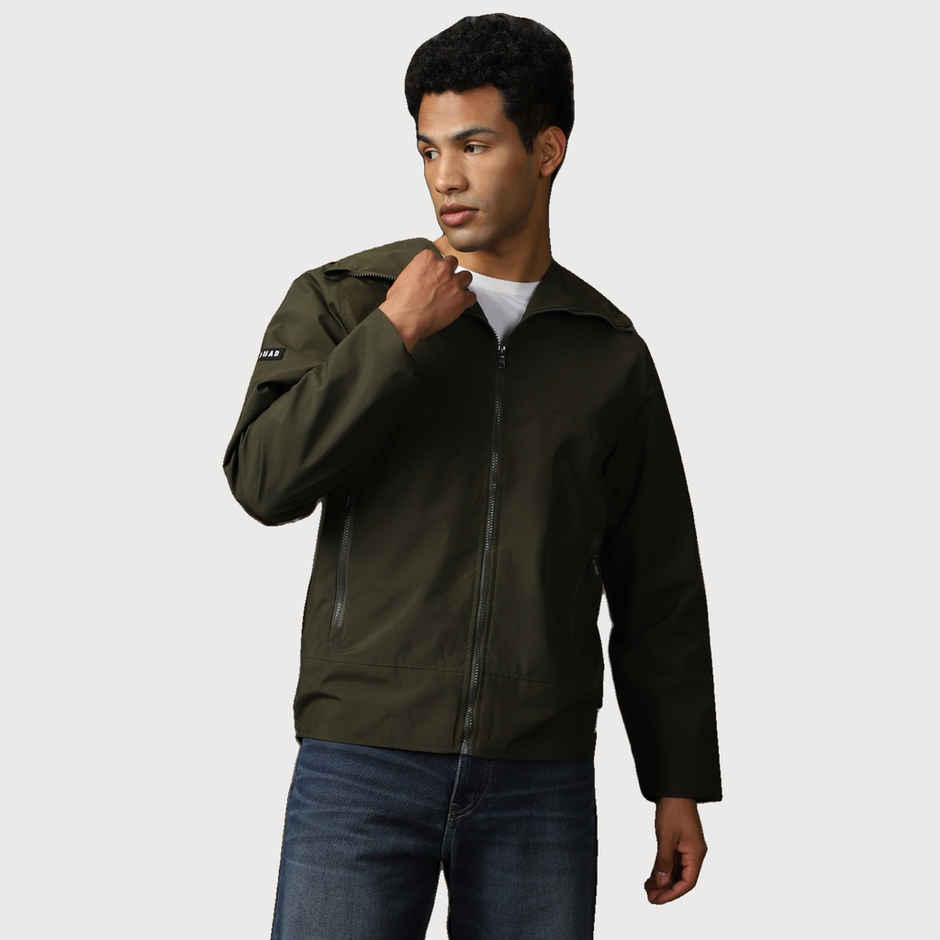 High Star Men's Windcheater Light Winters Hooded Bomber With Badge Detail Jacket | Green - XL