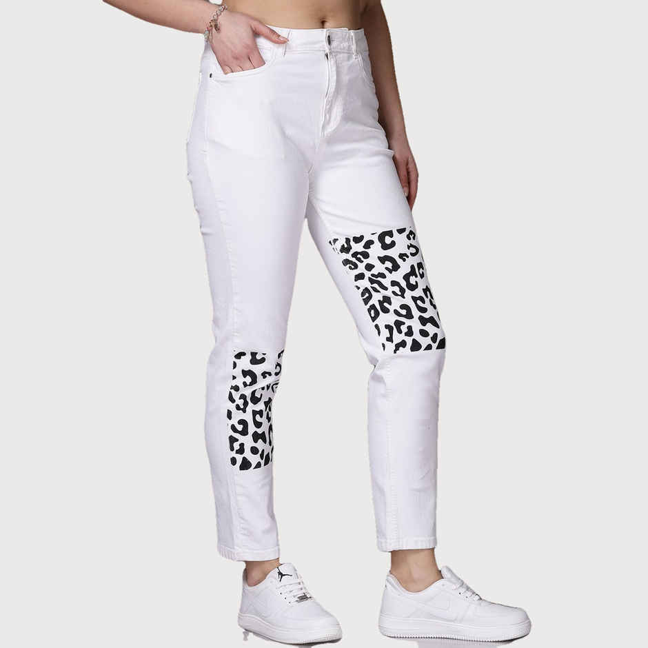 Freehand Women's Printed Straight Fit Denim Jeans | White - 30