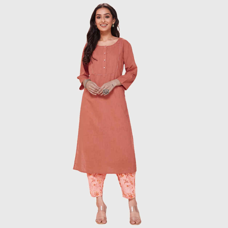 Fabindia Women's Kurta & Salwar Set Cotton Full Length | Red - L