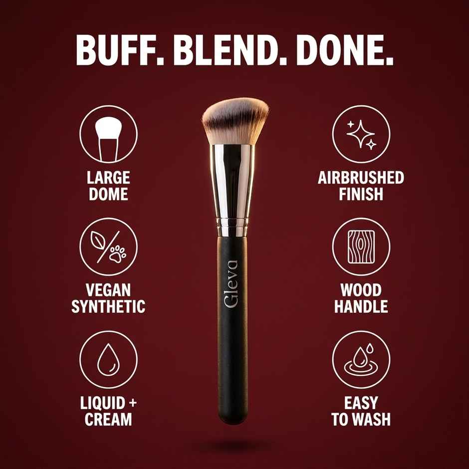 Gleva Angled Foundation Brush for Liquid Cream Makeup Blending Black Soft Bristles