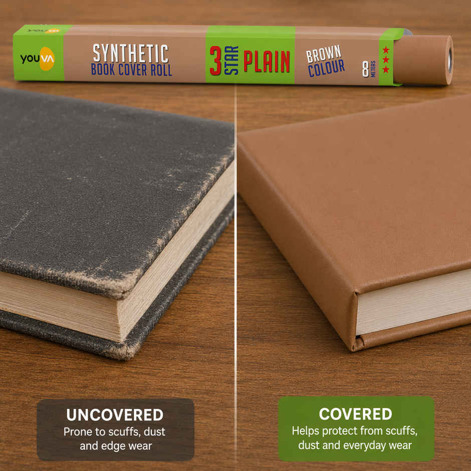 Navneet Youva Synthetic Cover Rolls Plain 3 Star 8 Meters Length X 35.5 Cm Height Brown