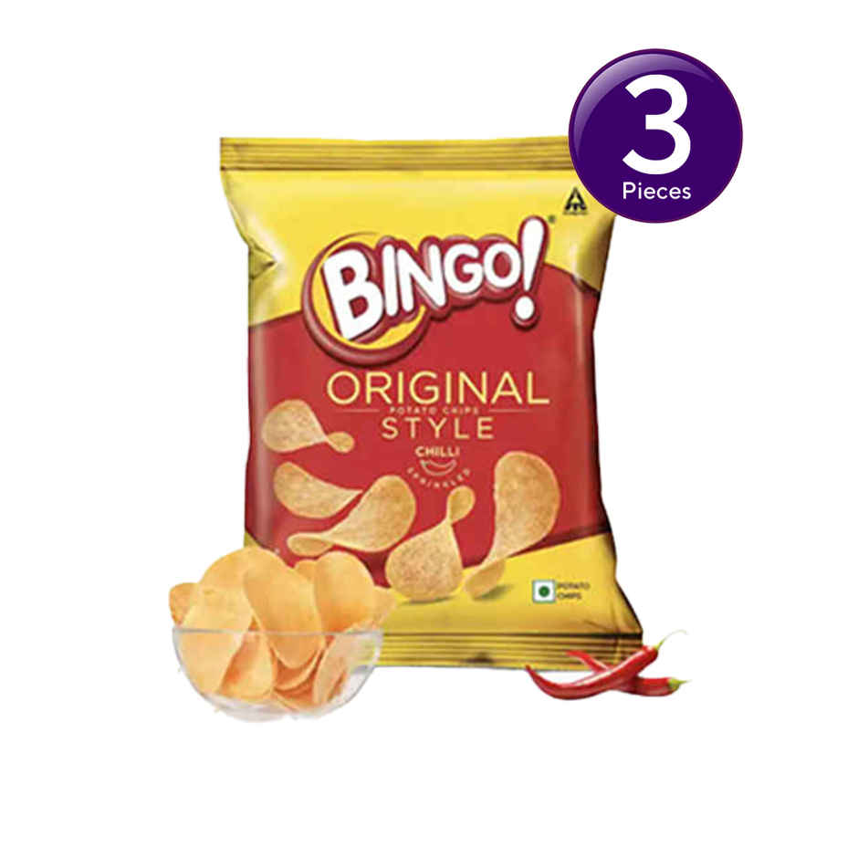 Bingo! Original Style Chilli Sprinkled - Flat Cut Spicy Potato Chips Pack for Snacks Combo