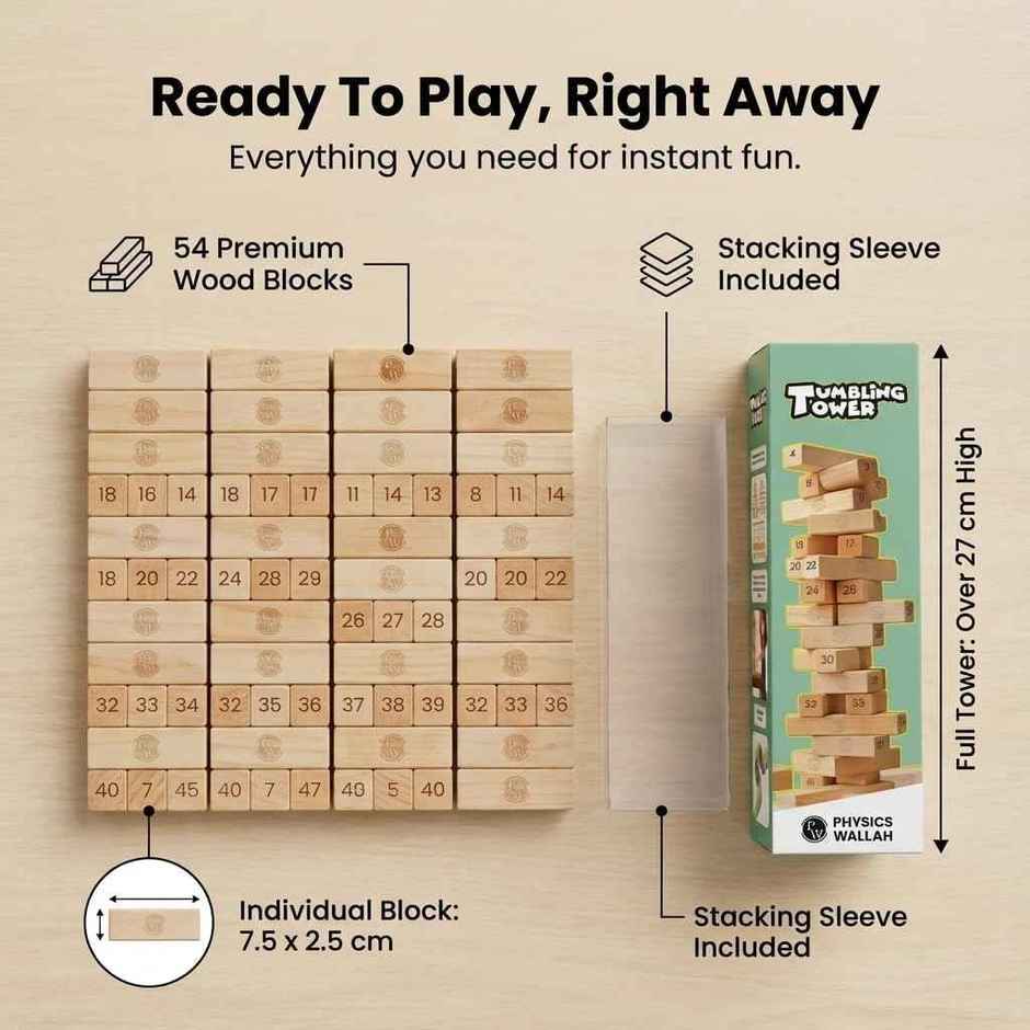 PW Curious Jr. Tumbling Tower | Strategic Block Stacking Game for Kids 6+ Years | Multicolor