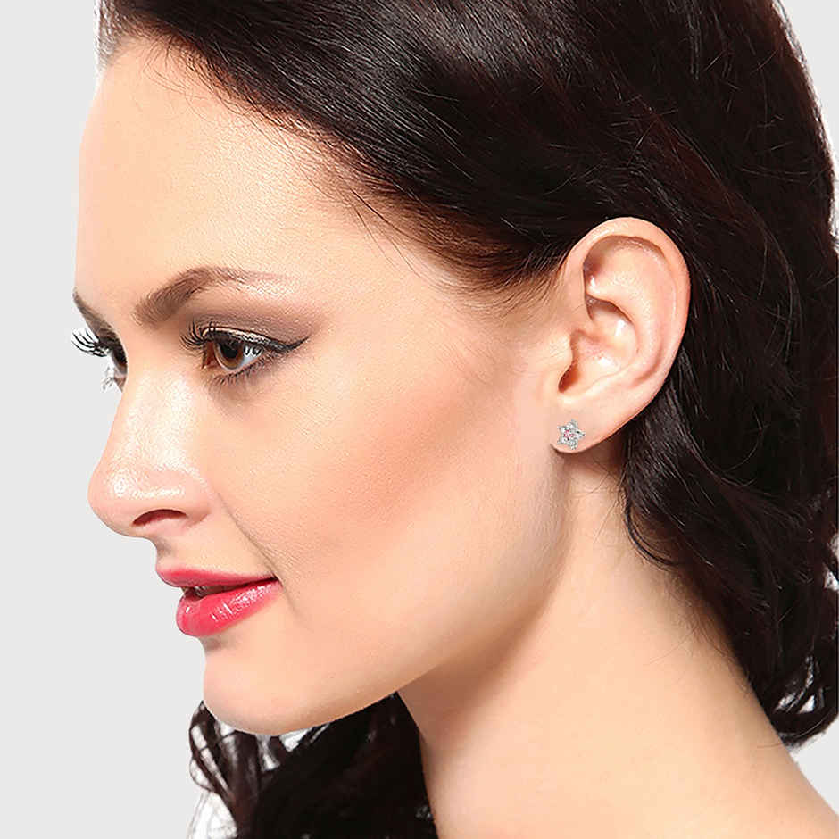 Carlton London 925 Sterling Silver Rhodium Plated with CZ Floral Stud Earring | S122327E-1