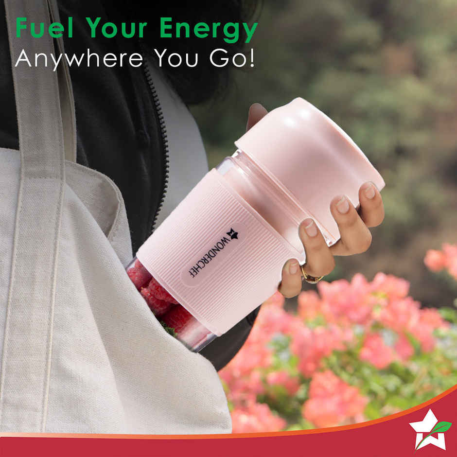 Wonderchef Nutri-Cup Portable Blender |40 Watts, 300Ml ,Usb Charging | Smoothie Maker | Ss Blades | Battery Operated Rechargeable Blender - Pink