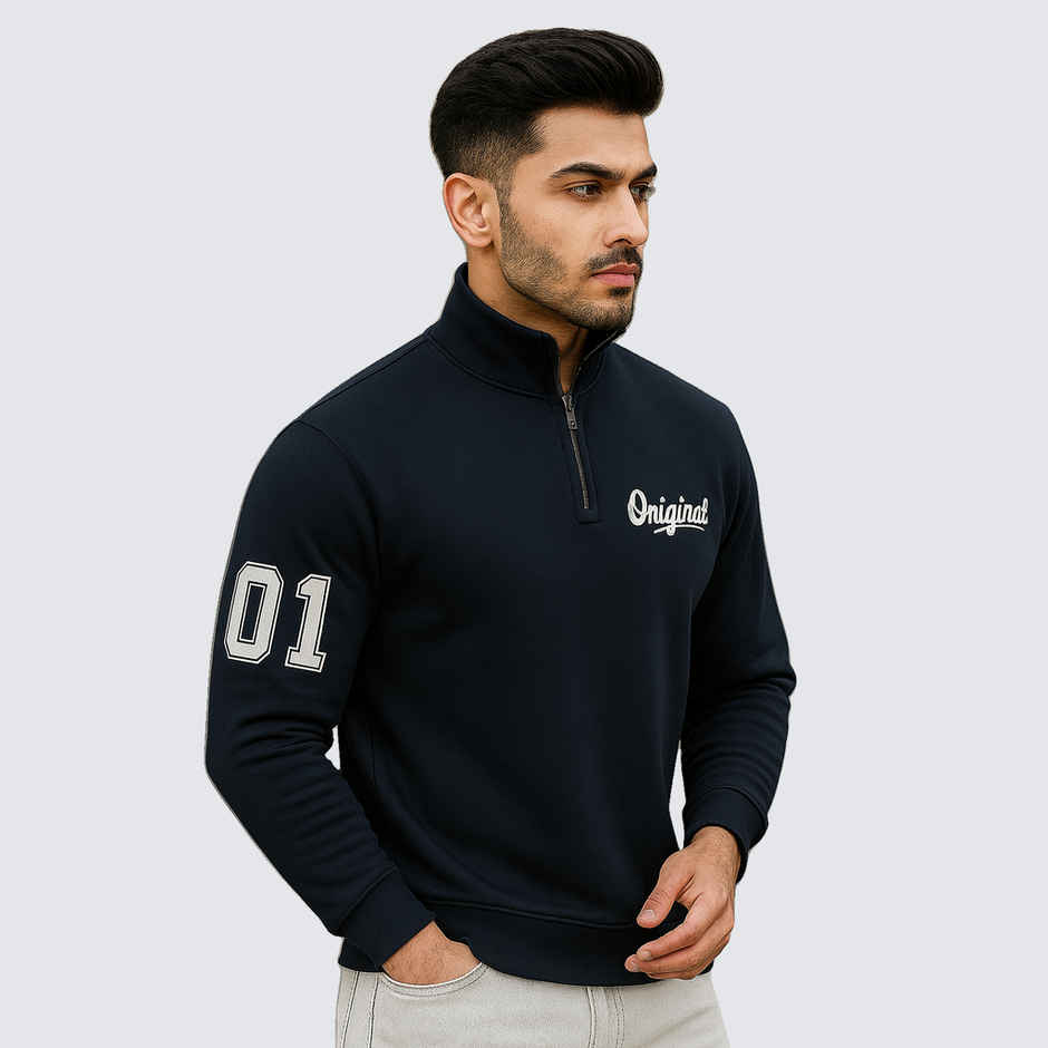 Gcyx Men's Original Half Zipper Sweat Shirt | 75% Cotton and 25% Polyester | Black - XL