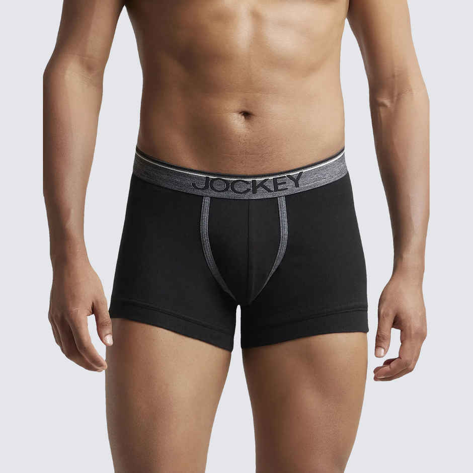 Jockey 8015 Men's Super Combed Cotton Rib Underwear Solid Trunk|Ultrasoft Waistband|PO2 | Black-S