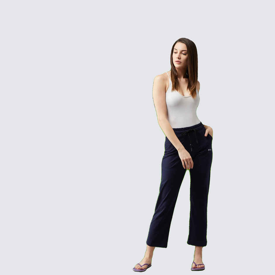 Blinkin Women's Cotton Track Pants With Side Pockets | Black Navy - L