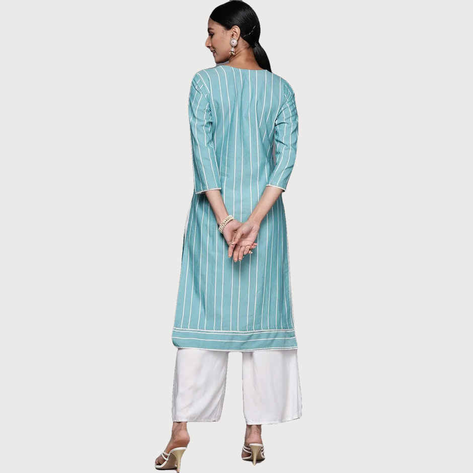 Libas Women Blue Cotton Embroidered Yoke Straight Kurta - 23637Om